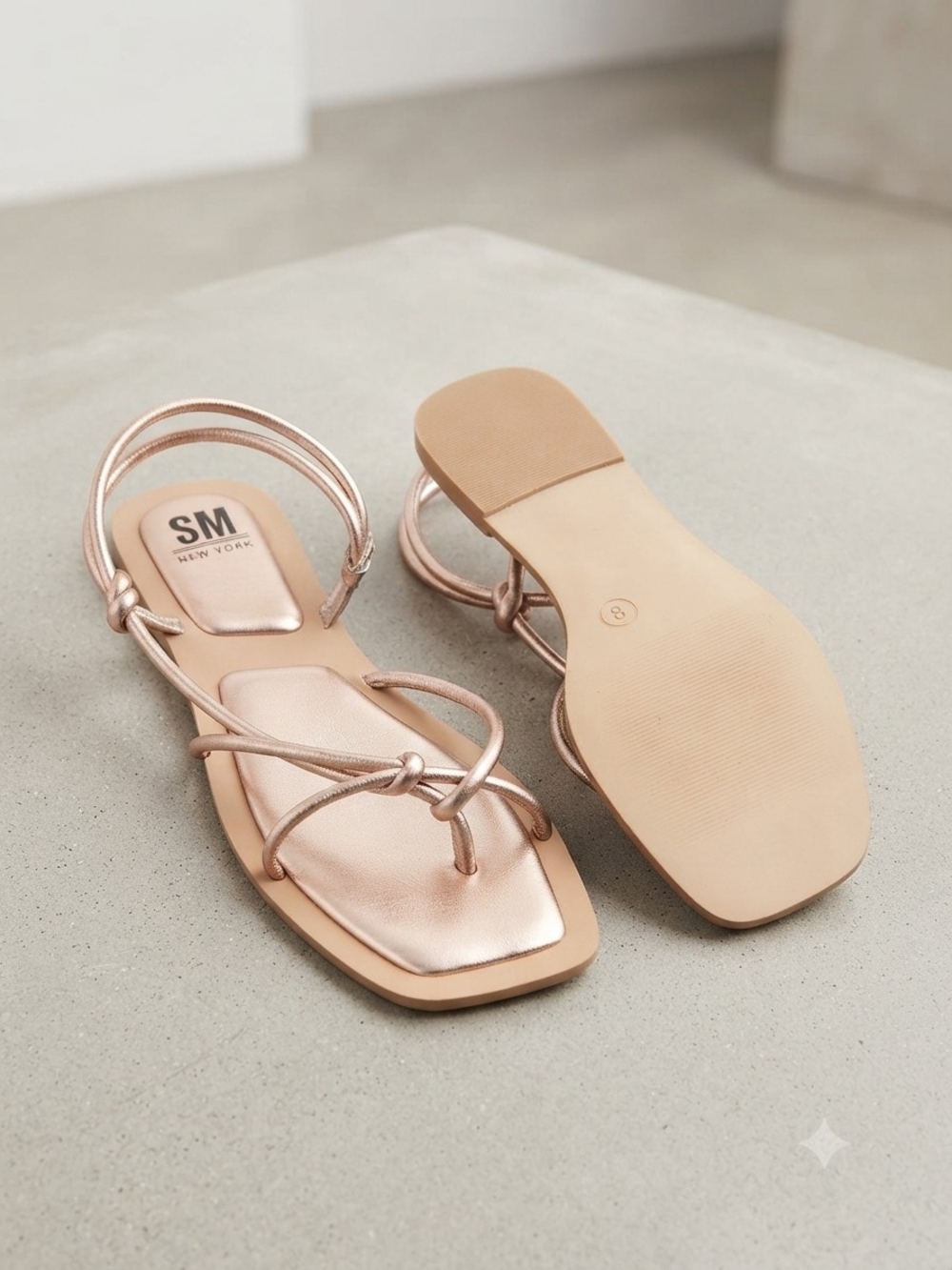 SM New York Rose Gold Strappy Flat Sandals for Women